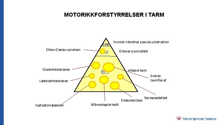 MOTORIKKFORSTYRRELSER I TARM CIPO Ehlers Danlos syndrom Kronisk intestinal pseudo-obstruktion ED Enteral dysmotilitet IBS