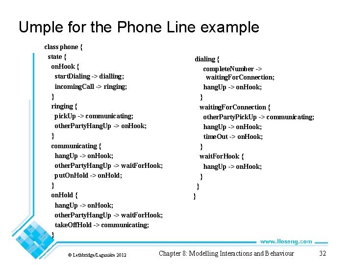 Umple for the Phone Line example class phone { state { on. Hook { Umple for the Phone Line example class phone { state { on. Hook {