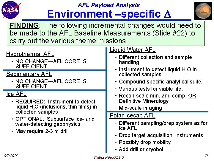 AFL Payload Analysis Environment –specific D FINDING: The following incremental changes would need to