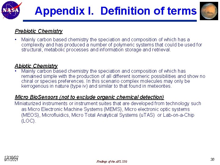 Appendix I. Definition of terms Prebiotic Chemistry • Mainly carbon based chemistry the speciation