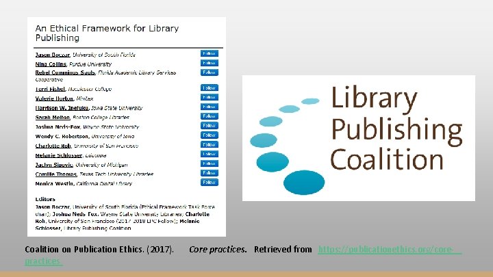 Coalition on Publication Ethics. (2017). practices Core practices. Retrieved from https: //publicationethics. org/core- 