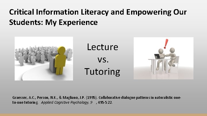Critical Information Literacy and Empowering Our Students: My Experience Lecture vs. Tutoring Graesser, A.
