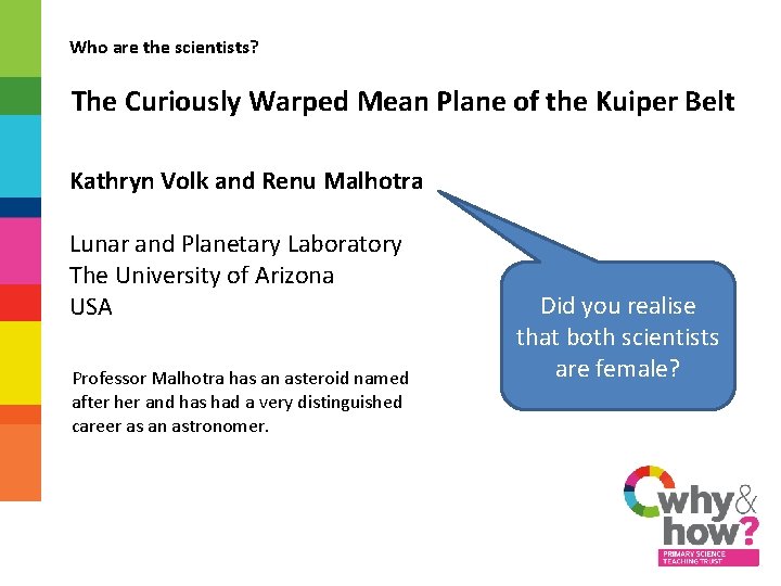 Who are the scientists? The Curiously Warped Mean Plane of the Kuiper Belt Kathryn