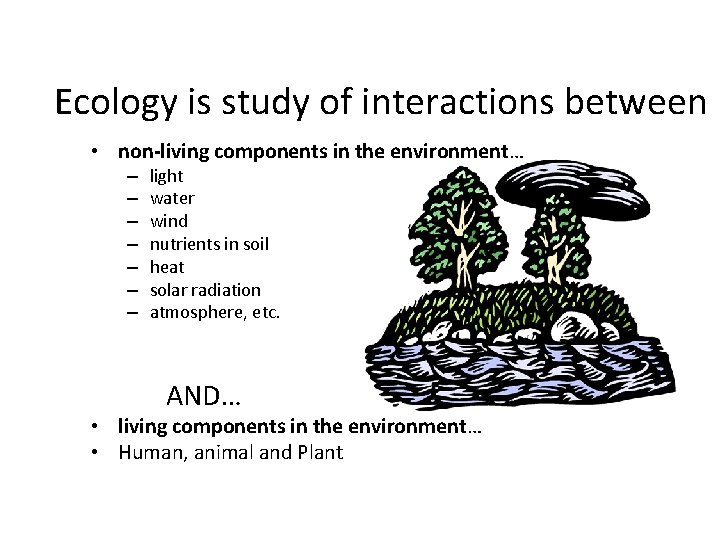 Ecology is study of interactions between • non-living components in the environment… – –