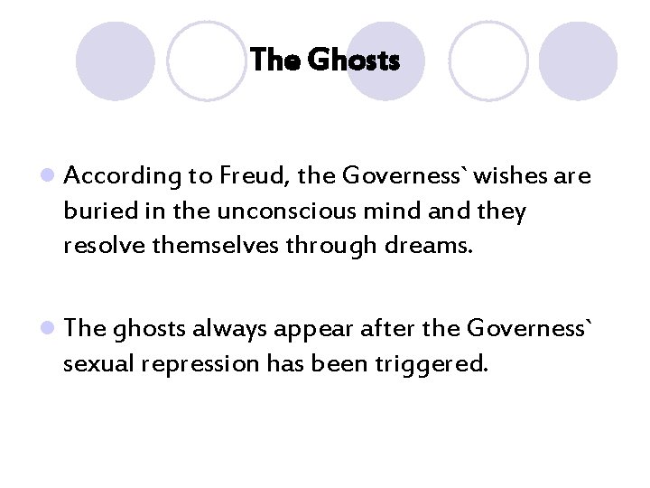 The Ghosts l According to Freud, the Governess` wishes are buried in the unconscious