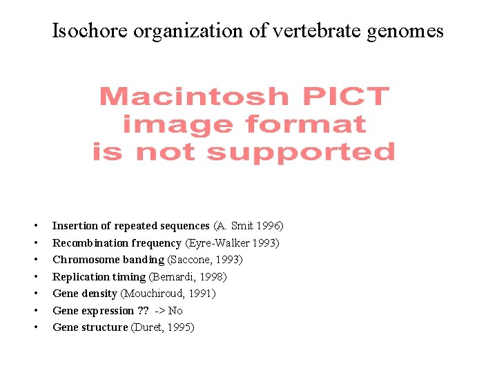 Isochore organization of vertebrate genomes • • Insertion of repeated sequences (A. Smit 1996)