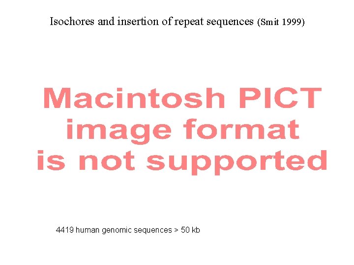 Isochores and insertion of repeat sequences (Smit 1999) 4419 human genomic sequences > 50