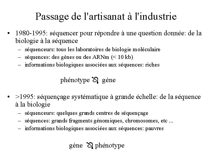 Passage de l'artisanat à l'industrie • 1980 -1995: séquencer pour répondre à une question