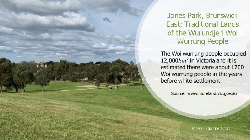 Jones Park, Brunswick East: Traditional Lands of the Wurundjeri Woi Wurrung People Photo: Dianne