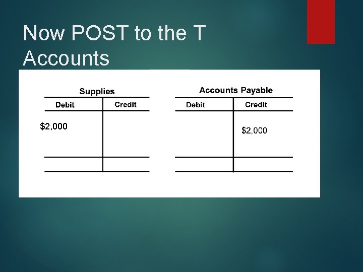 Now POST to the T Accounts $2, 000 