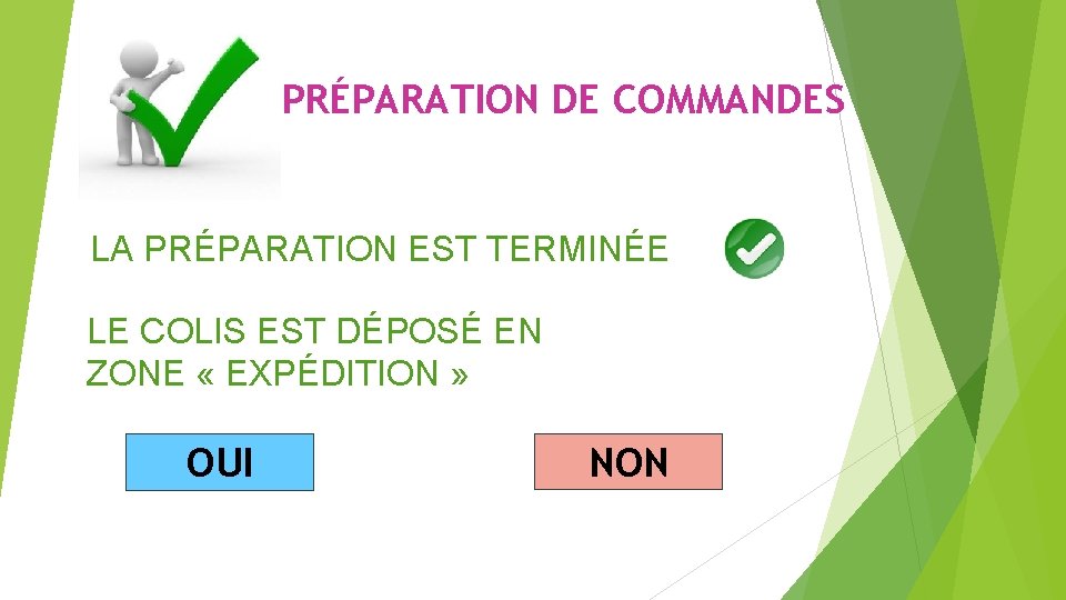 PRÉPARATION DE COMMANDES LA PRÉPARATION EST TERMINÉE LE COLIS EST DÉPOSÉ EN ZONE «