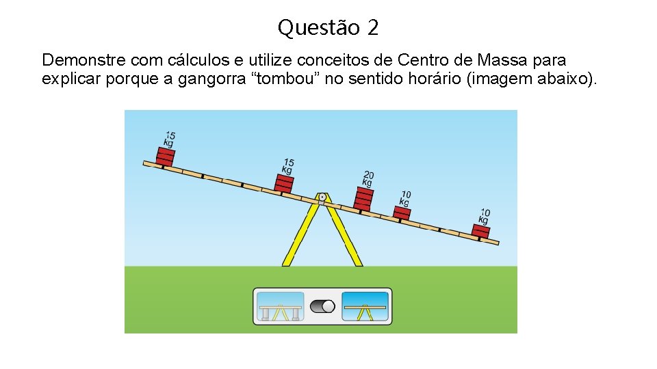 Questão 2 Demonstre com cálculos e utilize conceitos de Centro de Massa para explicar