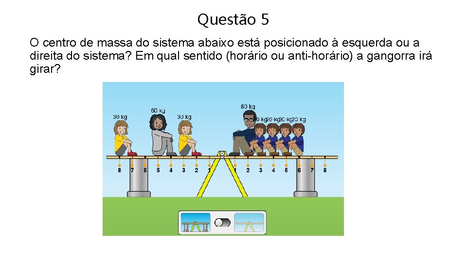 Questão 5 O centro de massa do sistema abaixo está posicionado à esquerda ou