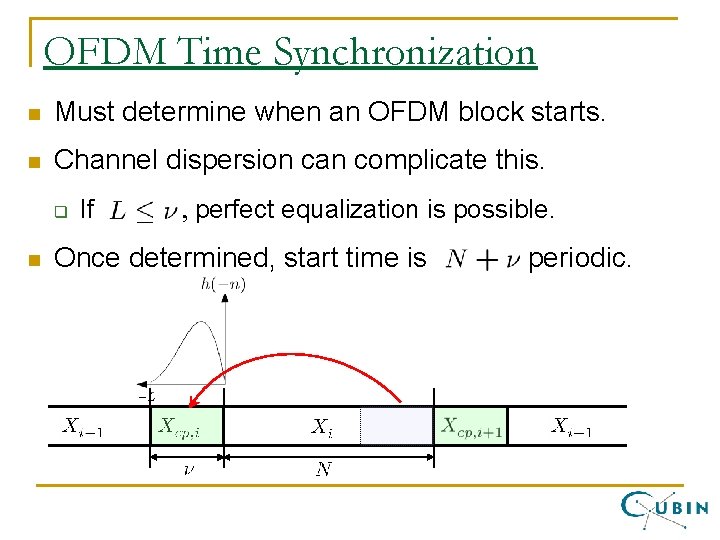 OFDM Time Synchronization n Must determine when an OFDM block starts. n Channel dispersion
