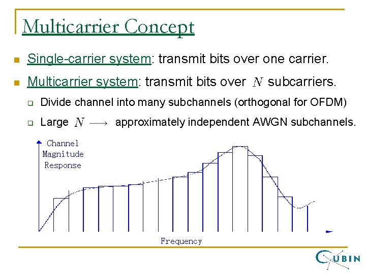 Multicarrier Concept n Single-carrier system: transmit bits over one carrier. n Multicarrier system: transmit
