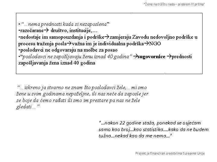 “Žene na tržištu rada – problem ili prilika” • “…nema prednosti kada si nezaposlena”