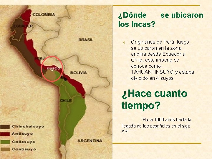 ¿Dónde se ubicaron los Incas? Tahuantinsuyo o Originarios de Perú, luego se ubicaron en
