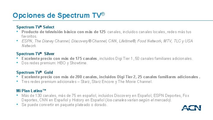 Opciones de Spectrum TV® Select • Producto de televisión básico con más de 125