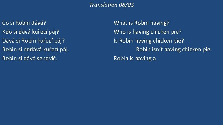 Translation 06/03 Co si Robin dává? Kdo si dává kuřecí páj? Dává si Robin