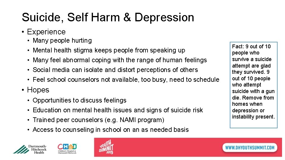 Suicide, Self Harm & Depression • Experience • • • Many people hurting Mental