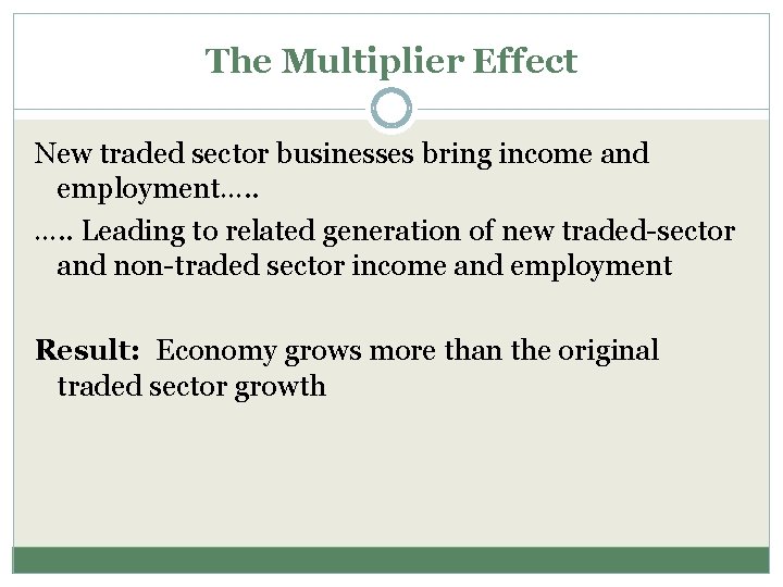 The Multiplier Effect New traded sector businesses bring income and employment…. . Leading to