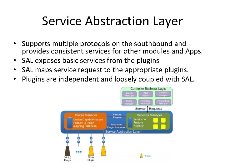 Service Abstraction Layer • Supports multiple protocols on the southbound and provides consistent services