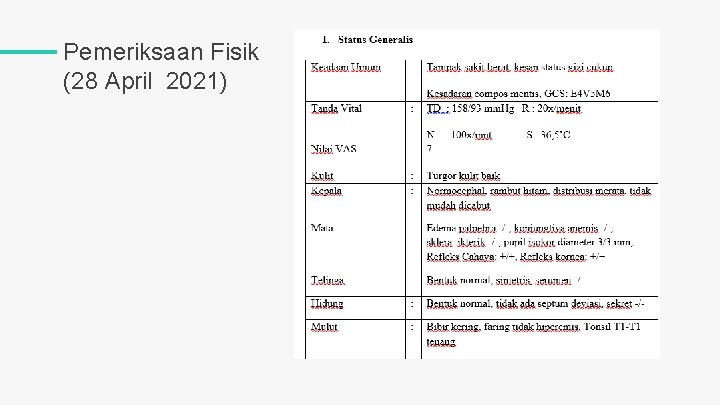 Pemeriksaan Fisik (28 April 2021) 