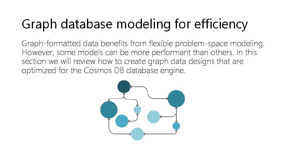 Graph database modeling for efficiency Graph-formatted data benefits from flexible problem-space modeling. However, some