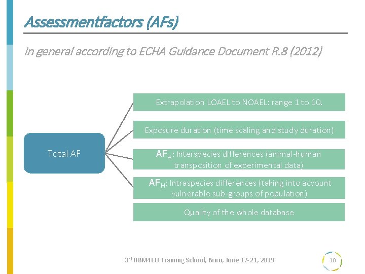 Assessmentfactors (AFs) in general according to ECHA Guidance Document R. 8 (2012) Extrapolation LOAEL