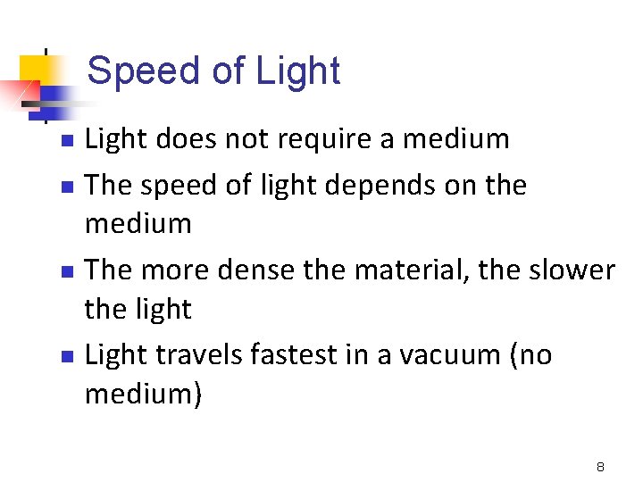 Speed of Light does not require a medium n The speed of light depends
