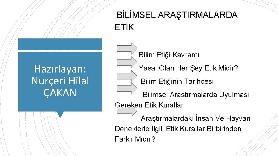 BİLİMSEL ARAŞTIRMALARDA ETİK Bilim Etiği Kavramı Hazırlayan: Nurçeri Hilal ÇAKAN Yasal Olan Her Şey