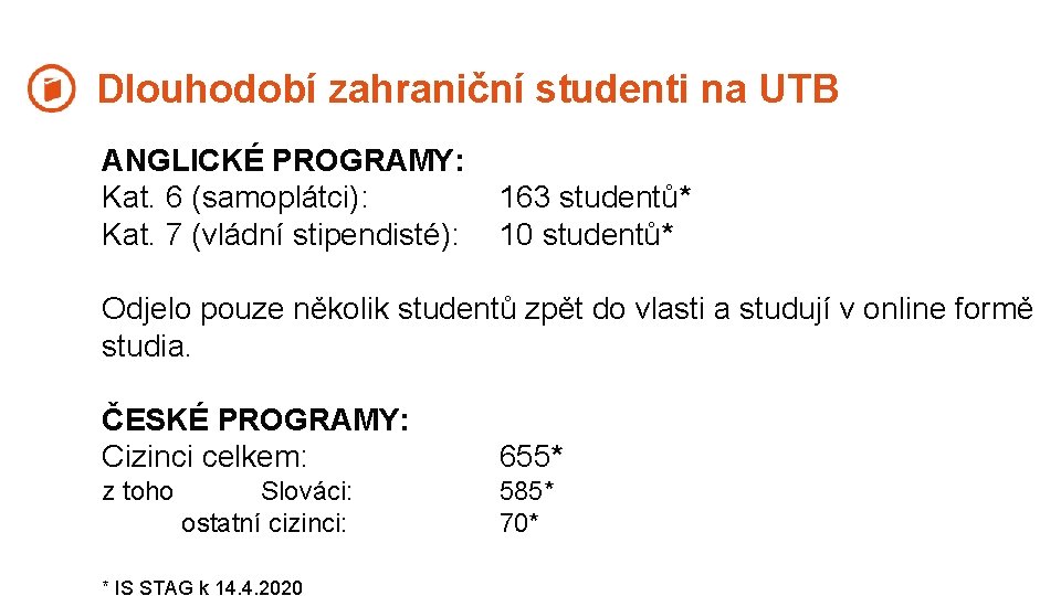 Dlouhodobí zahraniční studenti na UTB ANGLICKÉ PROGRAMY: Kat. 6 (samoplátci): Kat. 7 (vládní stipendisté):