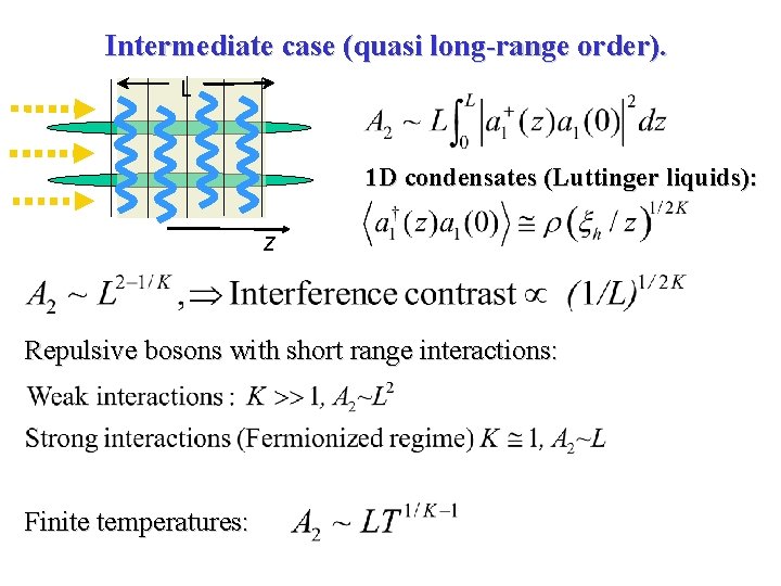 Intermediate case (quasi long-range order). L 1 D condensates (Luttinger liquids): z Repulsive bosons