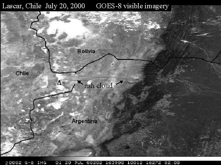 Lascar, Chile July 20, 2000 GOES-8 visible imagery ash cloud 