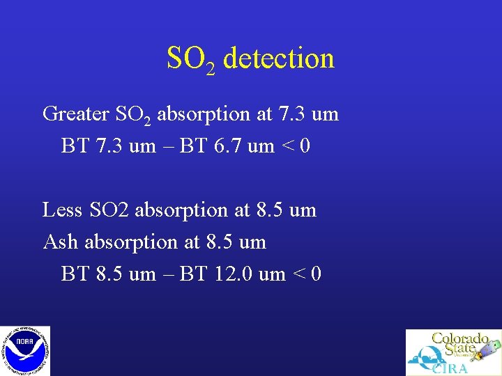 SO 2 detection Greater SO 2 absorption at 7. 3 um BT 7. 3