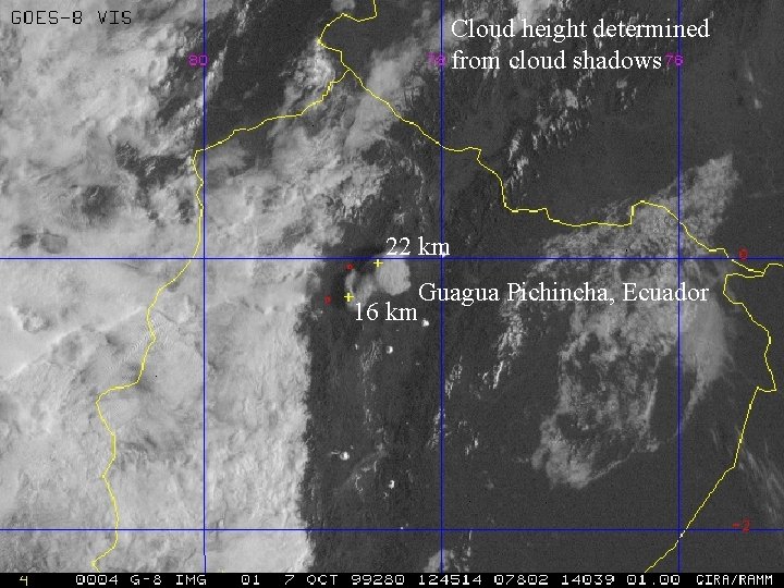 Cloud height determined from cloud shadows 22 km Guagua Pichincha, Ecuador 16 km 
