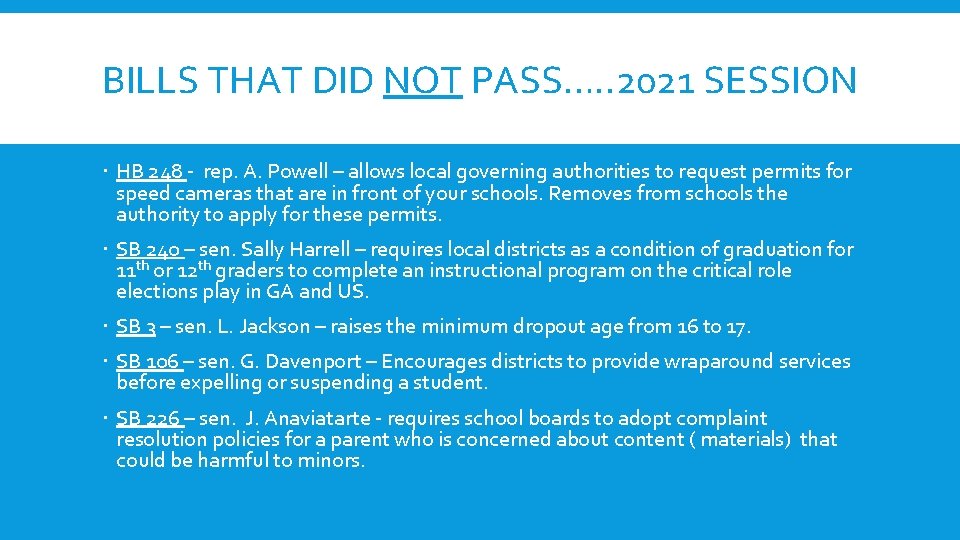 BILLS THAT DID NOT PASS…. . 2021 SESSION HB 248 - rep. A. Powell
