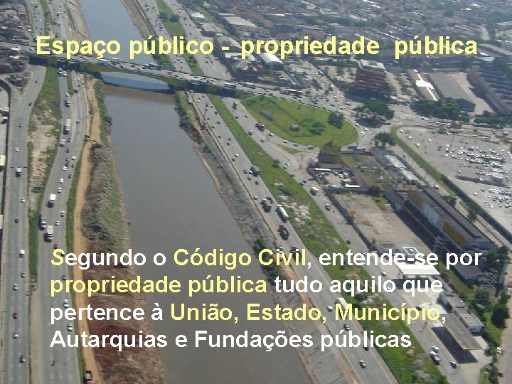 Espaço público - propriedade pública Segundo o Código Civil, entende-se por propriedade pública tudo