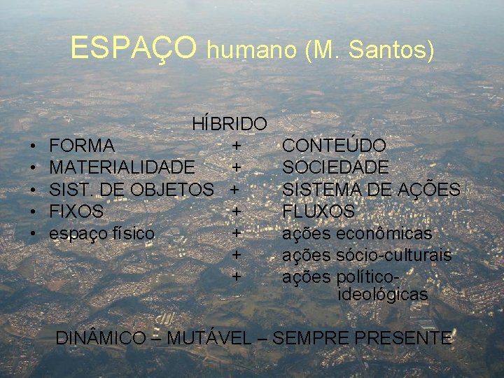 ESPAÇO humano (M. Santos) • • • HÍBRIDO FORMA + MATERIALIDADE + SIST. DE