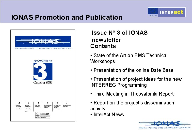 IONAS Promotion and Publication Issue N° 3 of IONAS newsletter Contents • State of