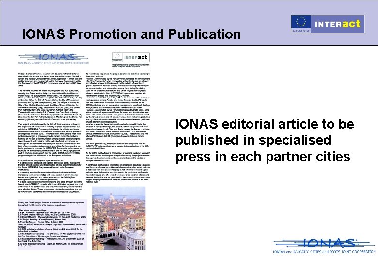 IONAS Promotion and Publication IONAS editorial article to be published in specialised press in