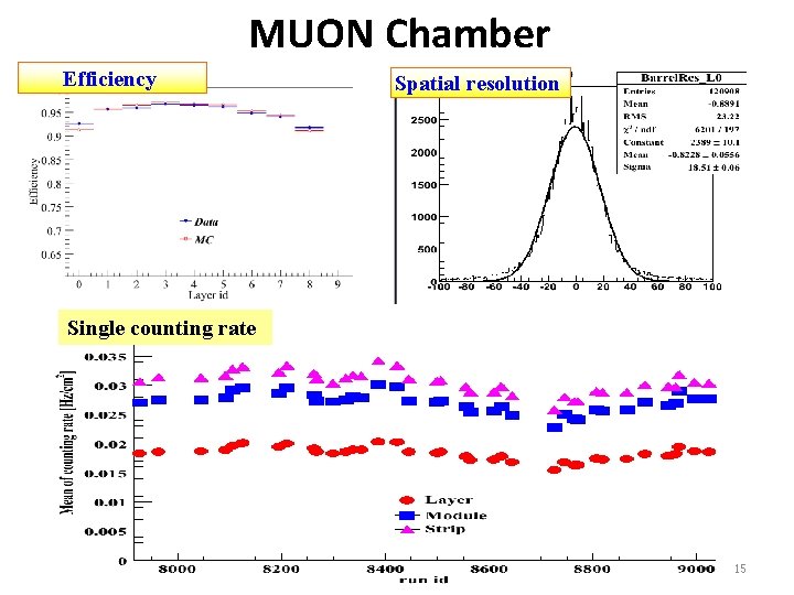 MUON Chamber Efficiency Spatial resolution Single counting rate 15 