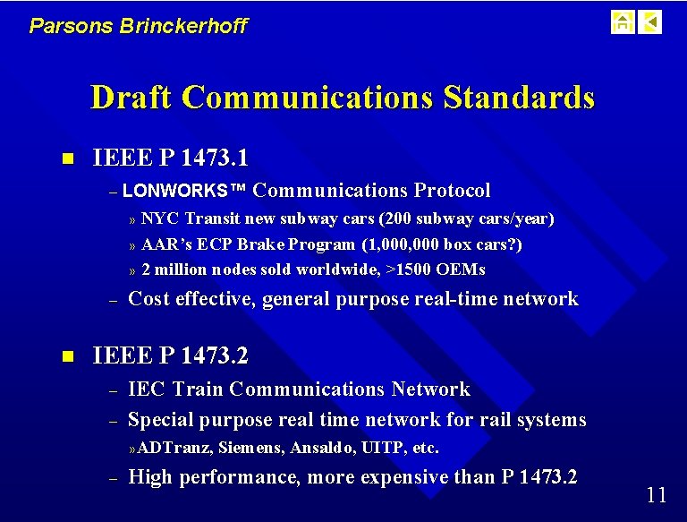 Parsons Brinckerhoff Draft Communications Standards n IEEE P 1473. 1 – LONWORKS™ Communications Protocol