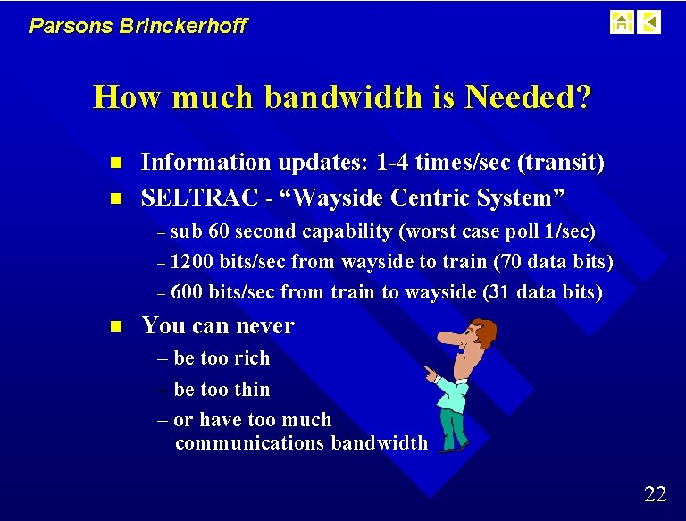 Parsons Brinckerhoff How much bandwidth is Needed? n n Information updates: 1 -4 times/sec