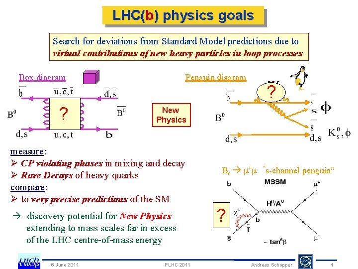 LHC(b) physics goals Search for deviations from Standard Model predictions due to virtual contributions