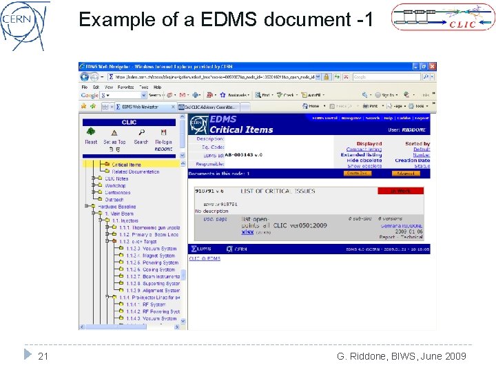 Example of a EDMS document -1 21 G. Riddone, BIWS, June 2009 