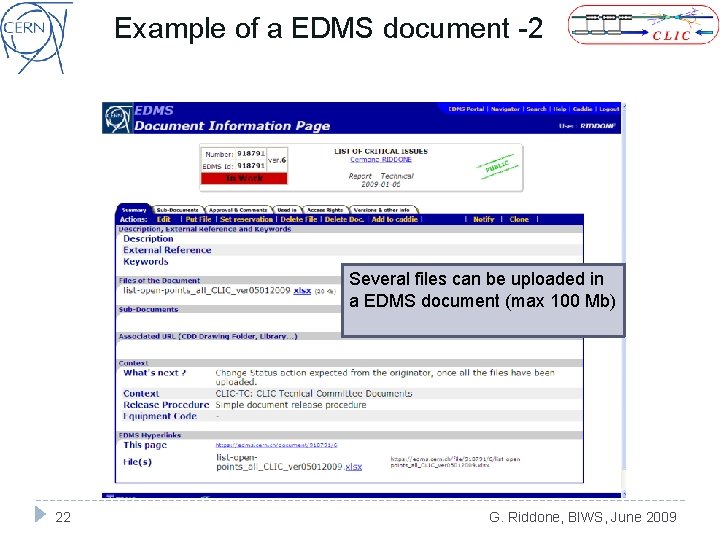 Example of a EDMS document -2 Several files can be uploaded in a EDMS