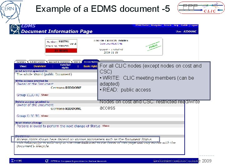 Example of a EDMS document -5 For all CLIC nodes (except nodes on cost