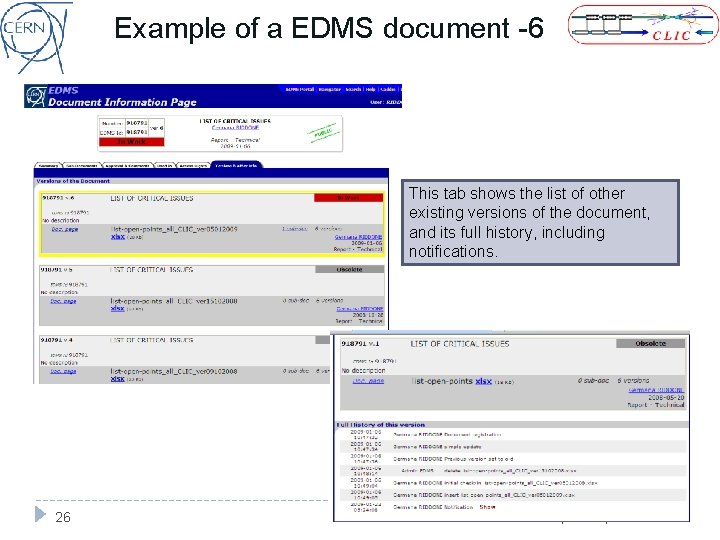 Example of a EDMS document -6 This tab shows the list of other existing