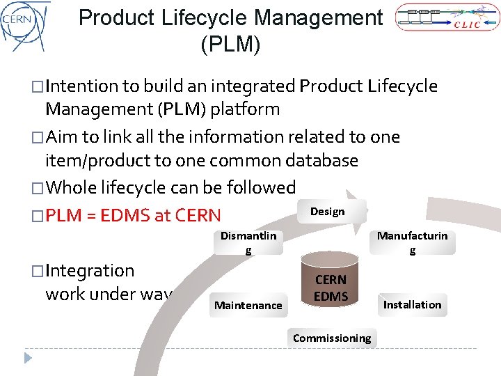 Product Lifecycle Management (PLM) �Intention to build an integrated Product Lifecycle Management (PLM) platform